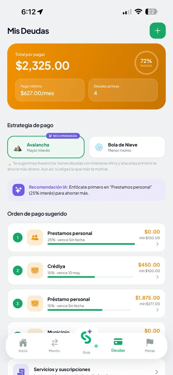 Pantalla de Sallid: Un plan claro para salir de deudas