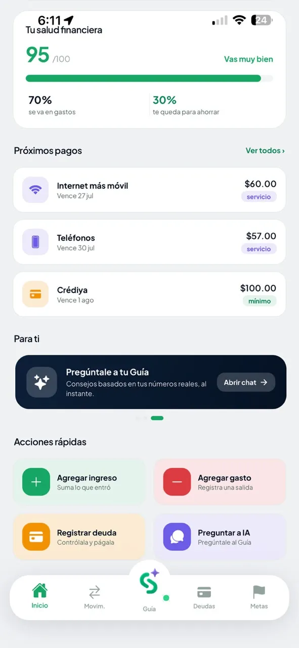 Pantalla de Sallid: Un puntaje simple y tus pagos a tiempo